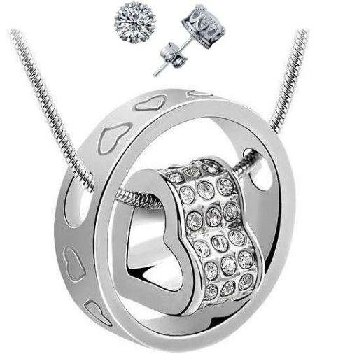 Elegant 925 Silver Heart in Ring Jewelry Set With Swarovski Crystals in Complimentary GIFT BOX