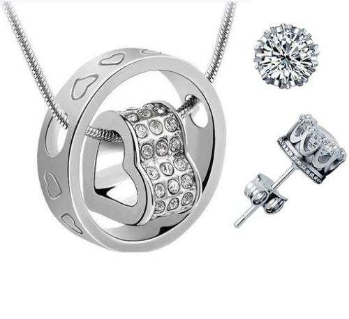 Elegant 925 Silver Heart in Ring Jewelry Set With Swarovski Crystals in Complimentary GIFT BOX