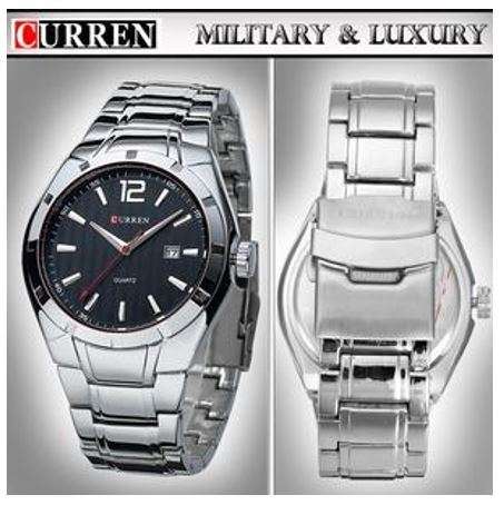 Elegant CURREN AUTO DATE Mens Quartz Wrist Watch With Stainless Steel Strap - Black and Silver
