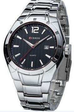Elegant CURREN AUTO DATE Mens Quartz Wrist Watch With Stainless Steel Strap - Black and Silver