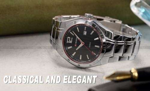 Elegant CURREN AUTO DATE Mens Quartz Wrist Watch With Stainless Steel Strap - Black and Silver