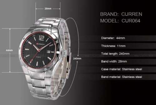 Elegant CURREN AUTO DATE Mens Quartz Wrist Watch With Stainless Steel Strap - Black and Silver