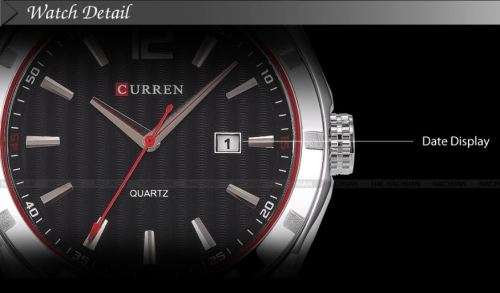 Elegant CURREN AUTO DATE Mens Quartz Wrist Watch With Stainless Steel Strap - Black and Silver