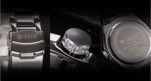 Elegant CURREN AUTO DATE Mens Quartz Wrist Watch With Stainless Steel Strap - Black and Silver