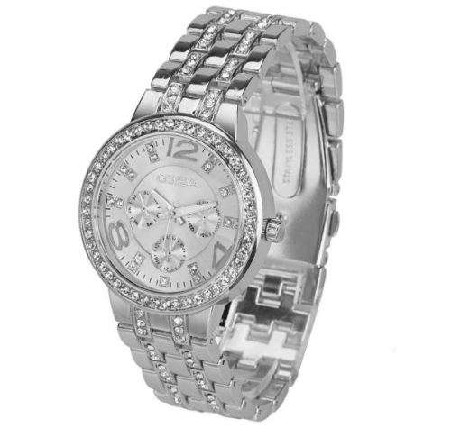 Elegant Ladies Geneva Crystal Quartz Chronograph Wrist Watch in Rose Gold OR Silver