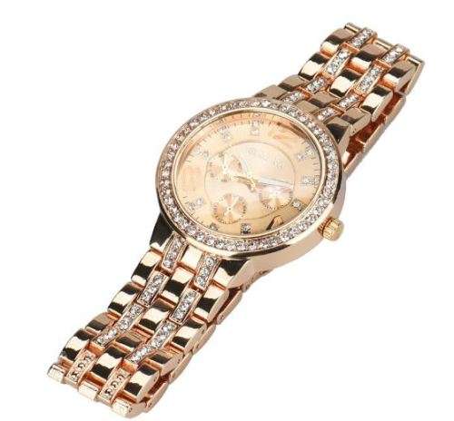 Elegant Ladies Geneva Crystal Quartz Chronograph Wrist Watch in Rose Gold OR Silver