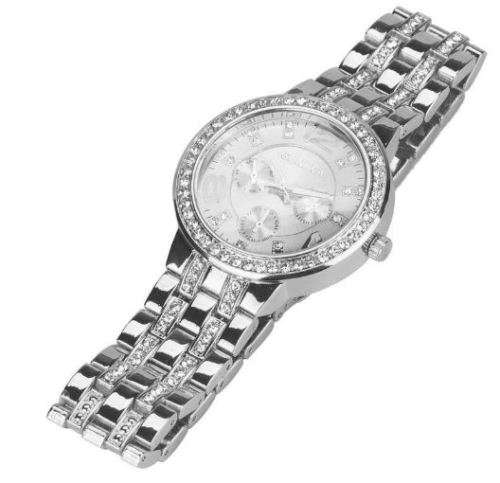 Elegant Ladies Geneva Crystal Quartz Chronograph Wrist Watch in Rose Gold OR Silver