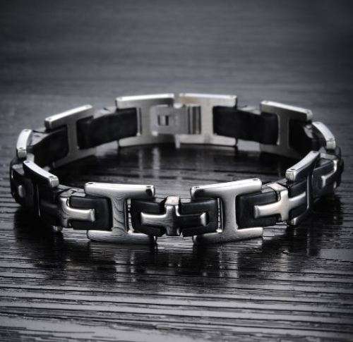 Elegant Stainless Steel & Silicone Men's Bracelet With Steel Spring Clasp in Complimentary Gift Box