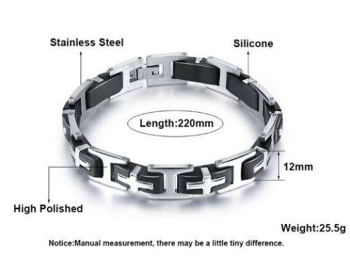 Elegant Stainless Steel & Silicone Men's Bracelet With Steel Spring Clasp in Complimentary Gift Box