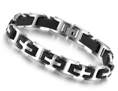 Elegant Stainless Steel & Silicone Men's Bracelet With Steel Spring Clasp in Complimentary Gift Box