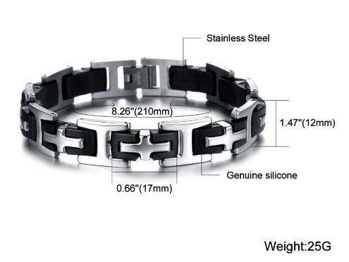 Elegant Stainless Steel & Silicone Men's Bracelet With Steel Spring Clasp in Complimentary Gift Box