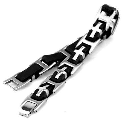 Elegant Stainless Steel & Silicone Men's Bracelet With Steel Spring Clasp in Complimentary Gift Box