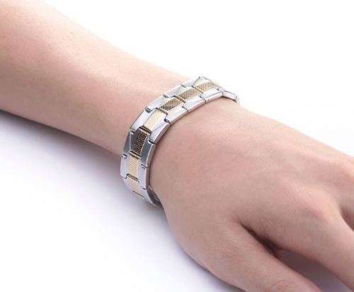 Trendy Stainless Steel Men's Geometric 2 Tone Bracelet - 18K Gold Plated in Complimentary Gift Box