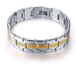 Trendy Stainless Steel Men's Geometric 2 Tone Men's Bracelet in Complimentary Gift Box