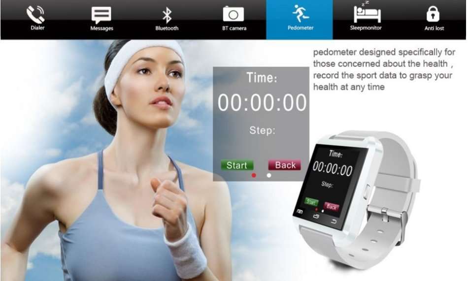 Bluetooth Smartwatch for Android - Pedometer, Sleep Monitor, Drink Reminder, Remote Camera - WHITE
