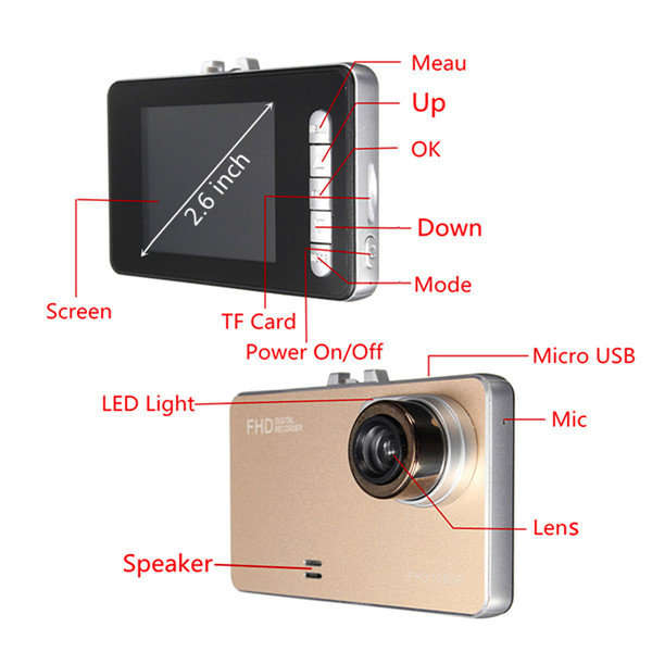 2.6" DVR Camera & Cam Recorder For Vehichle, Motion Detection. G-Sensor, Night Vision