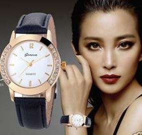 Luxury Leather Geneva Crystal Quartz Wrist Watch in Complimentary Gift Box