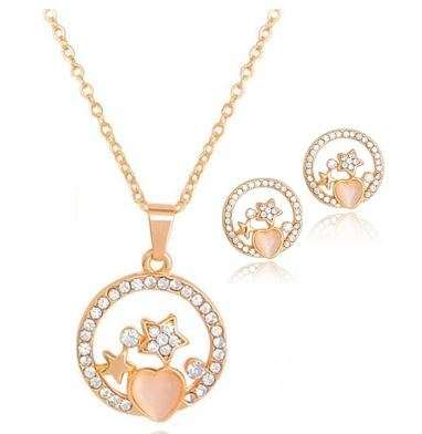 Elegant Golden Austrian Crystal Opal Heart & Stars Jewelry Set in Complimentary Gift Box