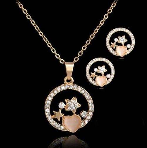 Elegant Golden Austrian Crystal Opal Heart & Stars Jewelry Set in Complimentary Gift Box