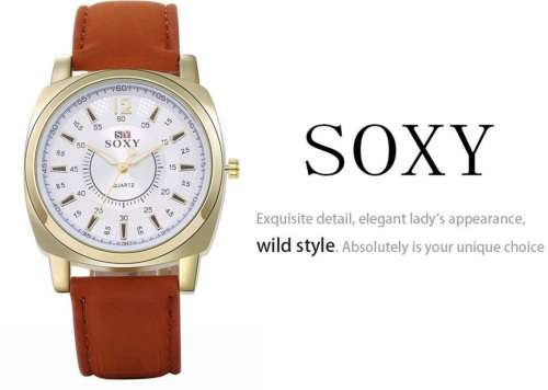 Elegant Men's SOXY BRAND Quartz Leather Wrist Watch in Complimentary Gift Box