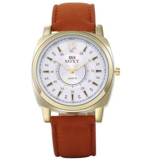 Elegant Men's SOXY BRAND Quartz Leather Wrist Watch in Complimentary Gift Box