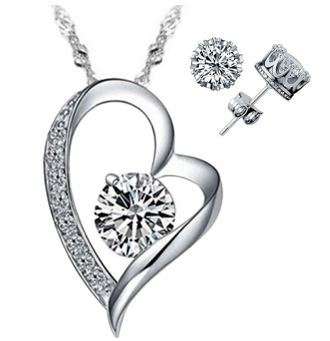 Exquisite 925 Sterling Silver Cubic Zirconia Heart Shaped Jewelry Set in Complimentary Gift Box
