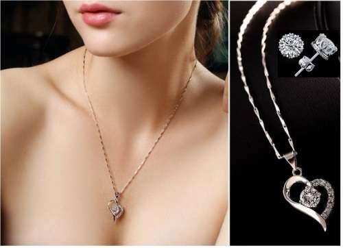 Exquisite 925 Sterling Silver Cubic Zirconia Heart Shaped Jewelry Set in Complimentary Gift Box