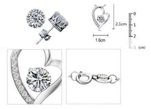 Exquisite 925 Sterling Silver Cubic Zirconia Heart Shaped Jewelry Set in Complimentary Gift Box
