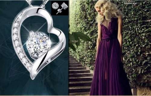 Exquisite 925 Sterling Silver Cubic Zirconia Heart Shaped Jewelry Set in Complimentary Gift Box