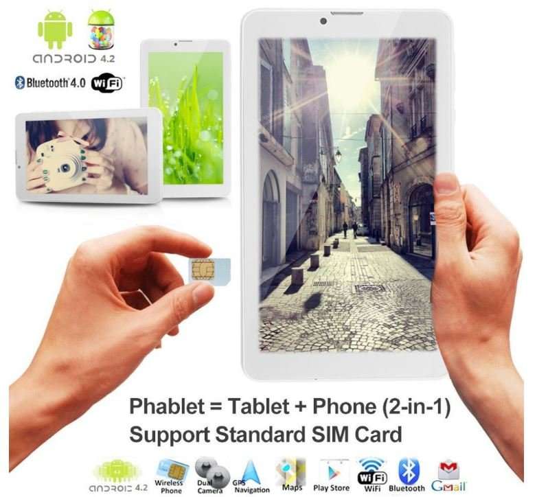 7" Android Smartphone Tablet, 4GB + 8GB SD Card, Wi-Fi, 3G, Dual Sim Cards, Dual Cameras, GPS