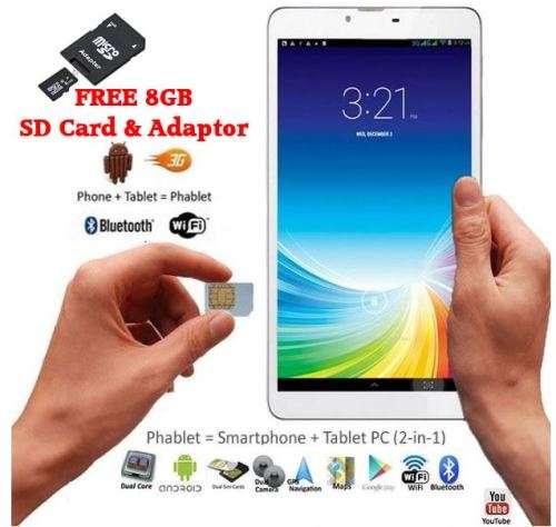 7" Android Smartphone Tablet, 4GB + 8GB SD Card, Wi-Fi, 3G, Dual Sim Cards, Dual Cameras, GPS