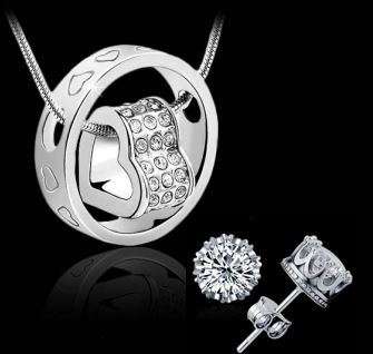 Elegant 925 Silver Heart in Ring Jewelry Set With Swarovski Crystals in Complimentary GIFT BOX