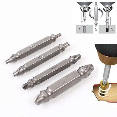 4 Piece Screw & Bolt Extractor Drill Bitts & Guide Set - Broken Easy Out Fastener Kit