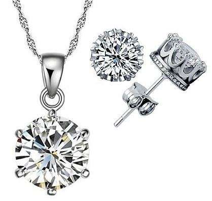 Exquisite 925 Sterling Silver Twisted Chain Cubic Zirconia Jewelry Set in Complimentary Gift Box