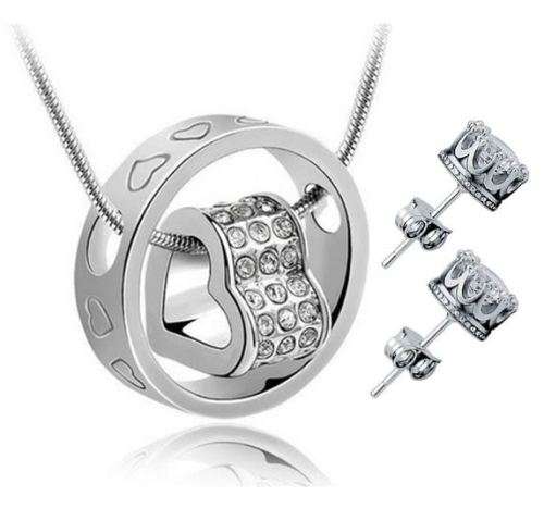 Elegant 925 Silver Heart in Ring Jewelry Set With Swarovski Crystals in Complimentary GIFT BOX