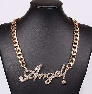 Luxury Solid 105g Gold Plated Cubic Zirconia Chain With Angel Pendant