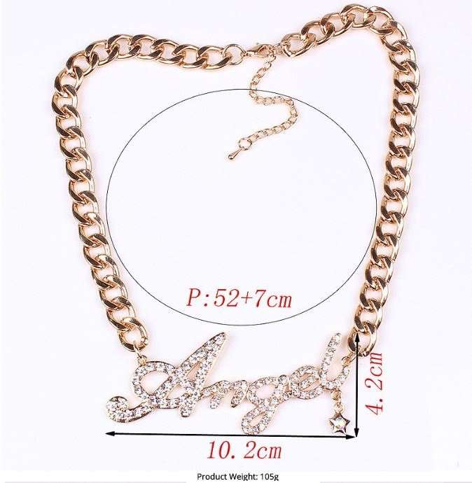 Luxury Solid 105g Gold Plated Cubic Zirconia Chain With Angel Pendant