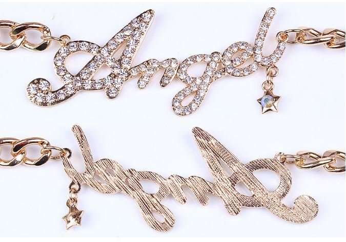 Luxury Solid 105g Gold Plated Cubic Zirconia Chain With Angel Pendant