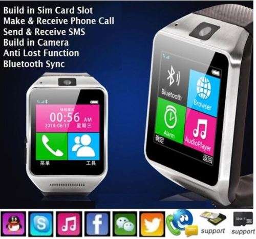 Smart Watch Phone -  SIM CARD, Bluetooth, Camera, Sleep Monitor, SD Card, MP3 etc. - Silver