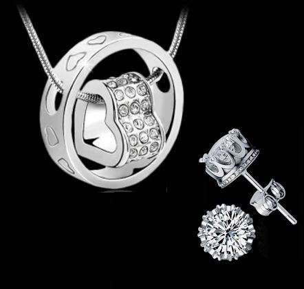 Elegant 925 Silver Heart in Ring Jewelry Set With Swarovski Crystals in Complimentary GIFT BOX