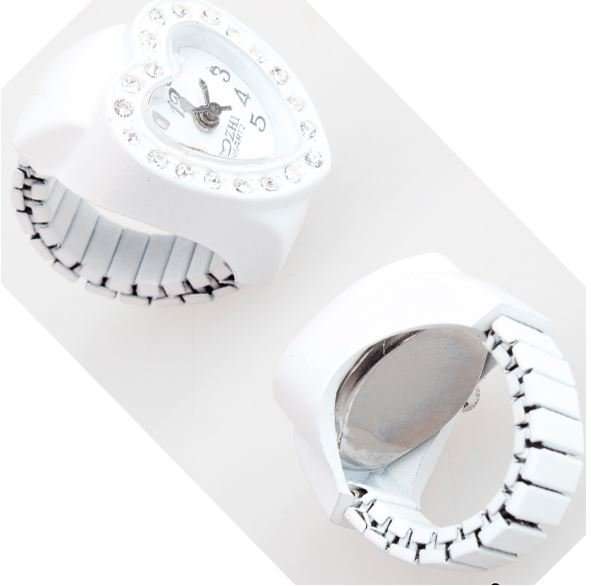 Stylish Ladies Crystal Heart Quartz Ring Watch in White or Black