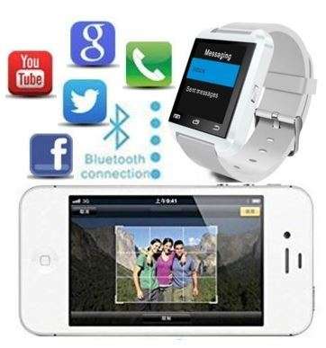 Bluetooth Smartwatch for Android - Pedometer, Sleep Monitor, Drink Reminder, Remote Camera - WHITE