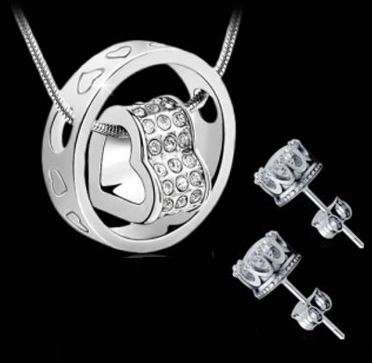Elegant 925 Silver Heart in Ring Jewelry Set With Swarovski Crystals in Complimentary GIFT BOX