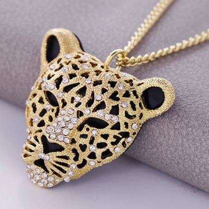 Elegant Gold / Silver Leopard Head Chain Necklace With Austrian Crystals in Complimentary Gift Box