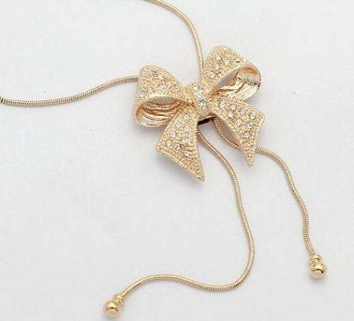 Elegant Bowknot Necklace With Swarovski Crystals - White Gold OR Yellow Gold Plated