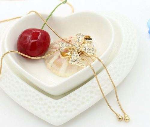 Elegant Bowknot Necklace With Swarovski Crystals - White Gold OR Yellow Gold Plated