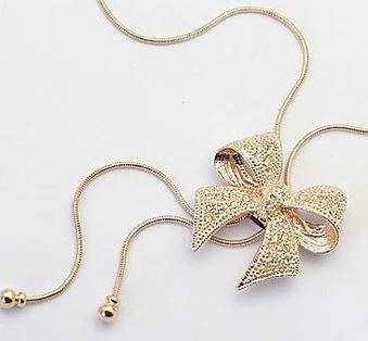 Elegant Bowknot Necklace With Swarovski Crystals - White Gold OR Yellow Gold Plated