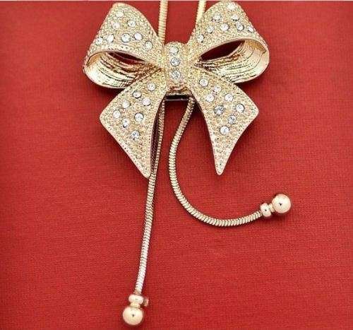 Elegant Bowknot Necklace With Swarovski Crystals - White Gold OR Yellow Gold Plated