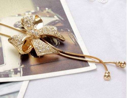 Elegant Bowknot Necklace With Swarovski Crystals - White Gold OR Yellow Gold Plated