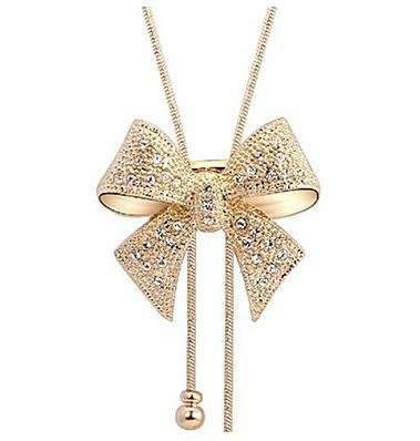 Elegant Bowknot Necklace With Swarovski Crystals - White Gold OR Yellow Gold Plated